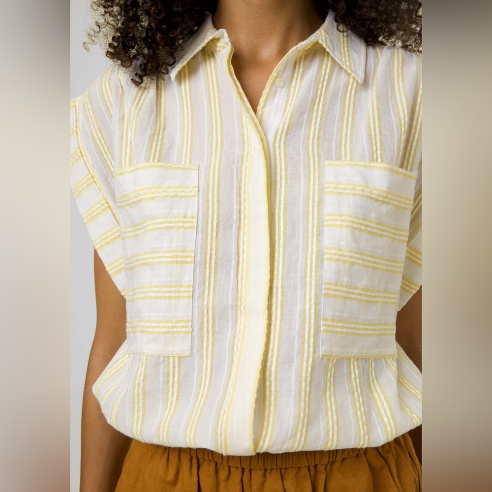 Frnch Paris Angela Chemise Button Down 100% Cotton Linen Shirt Size Large